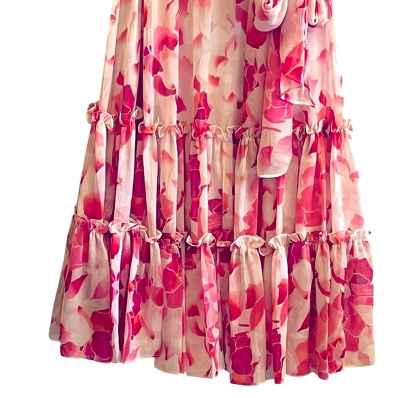 Calvin Klein Womens Pink Chiffon Floral Summer Midi Dress NWOT size 6 - Picture 6 of 11